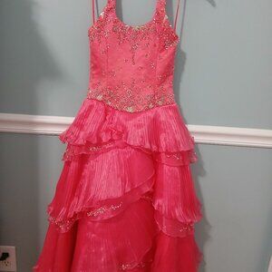 My Angel Girl's Bright Coral Jeweled Pageant Dress Size 8